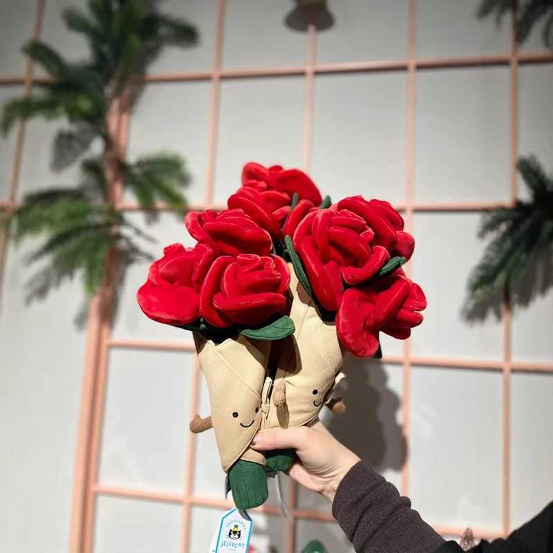 Cartoon Rose Pillow Plush Doll Tulip Bouquet Holding Flowers Cute Fun Valentines Day Gift Soft Toy for All Ages X250322