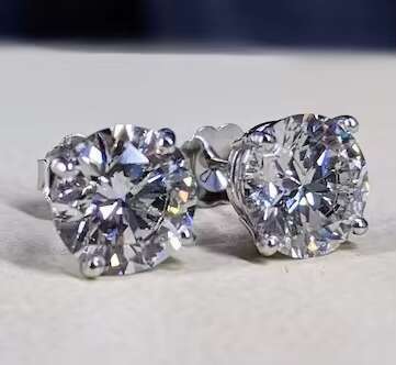LAB GROWN Round Brilliant Dia Stud Earrings Beautiful Sterg Sier F Color VVS Eent Cut Gift Her for Women