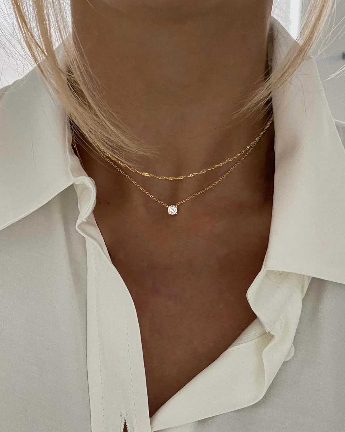 Womens Diamond Necklace K Gold/Pure Silver Necklace Simple Gold Plated Jewelry NecklaceXJ250322