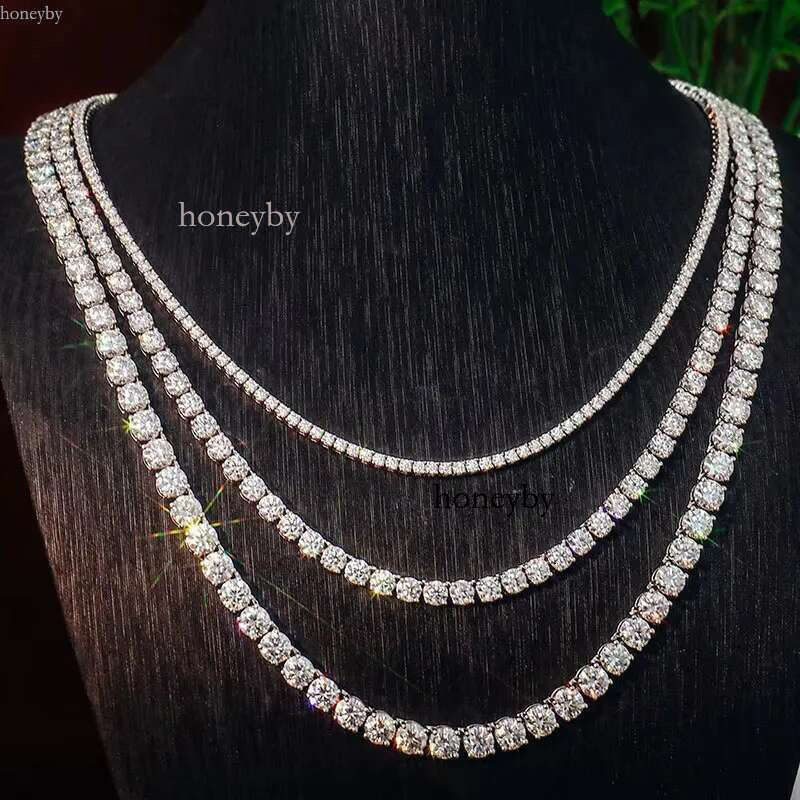 2- 6mm 100% Sterg Sier Moissanite Tennis Chain Trendy White Women's Necklace with k Wholesale