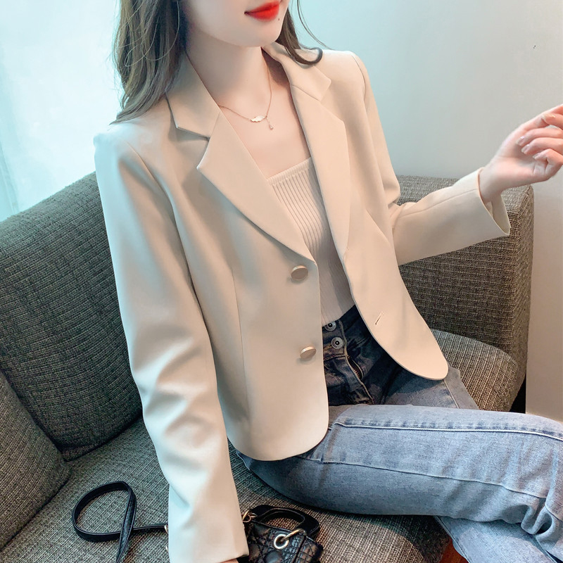 T320Short casual suit jacket for women with a spring feel, French temperament, slim long-sleeved suit top