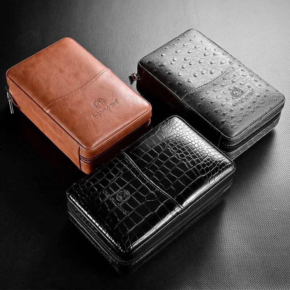 Portable Cigar Case Cow Leather Cedar Wood Smoking Set Cigar Humidor Lighter Cigar Cutter Moisturize Multifunction Gift BoxC250322