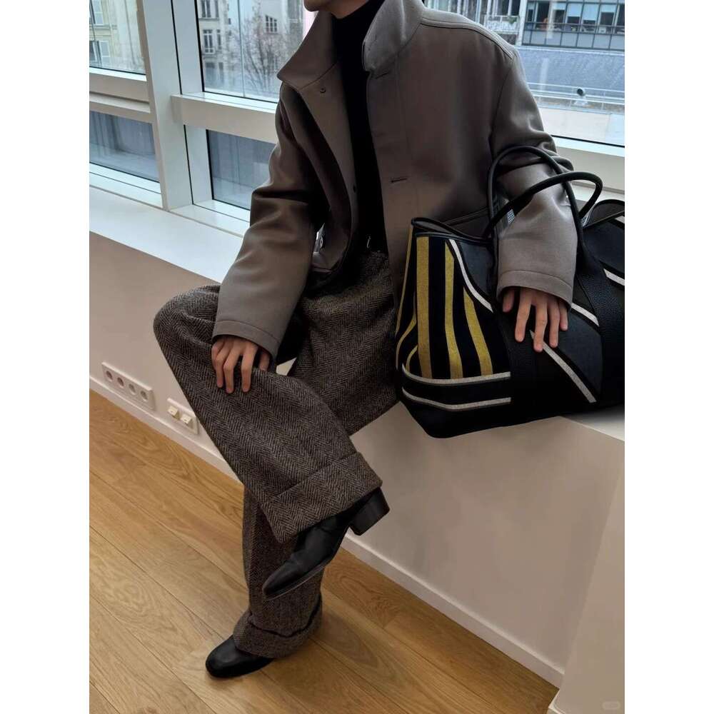 Spring New Vintage Woolen Tote Bag Maillard Women Handbags Casual Fashion Large Capacity Shopper Purses