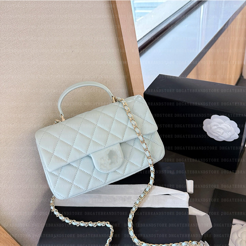 Designer Bag Classic Mini Cf Handle Square Oblique Shoulder Bag Gold Adjustable Chain Purse Sheepskin