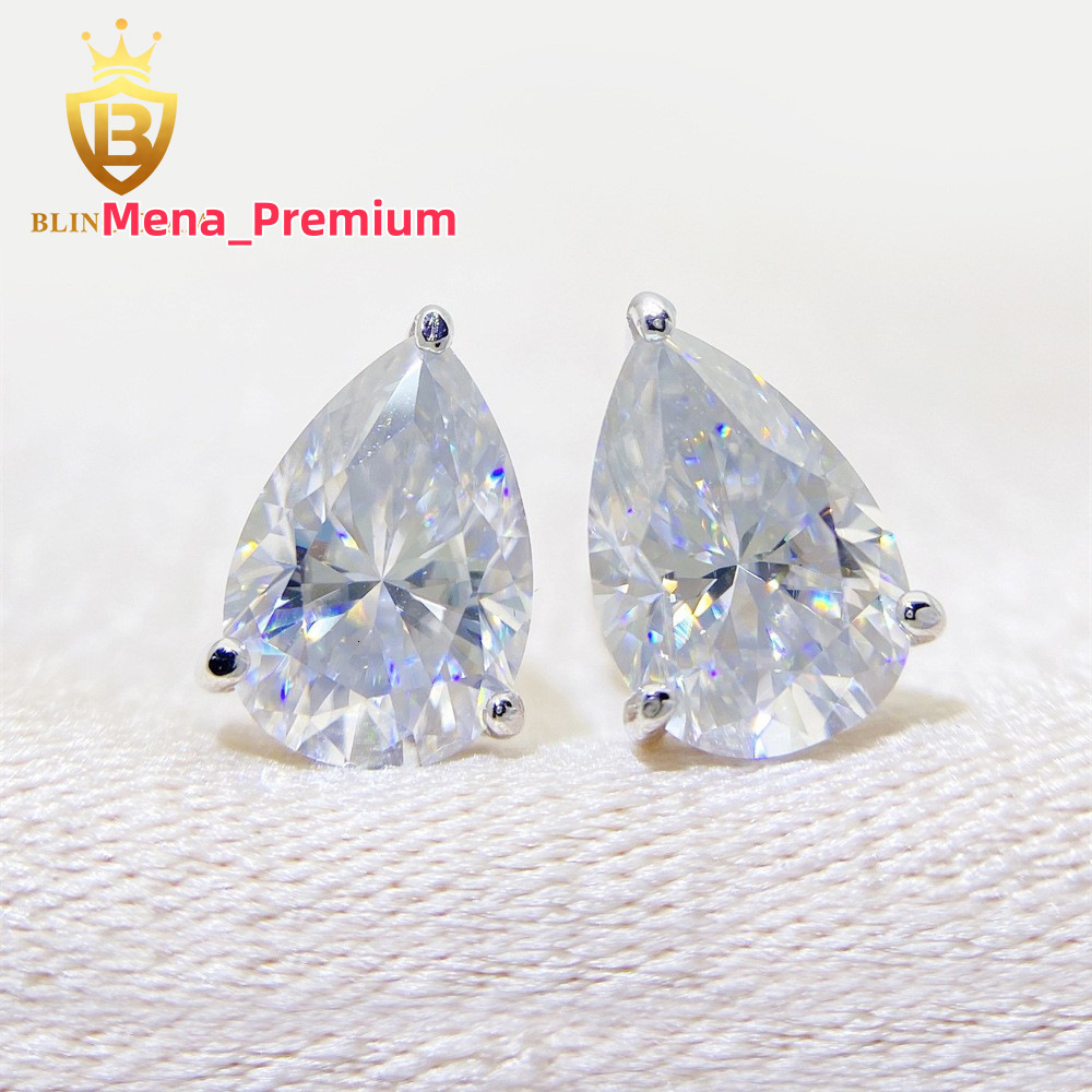 INS new S925 silver inlaid pear shaped moissanite earrings simple earrings