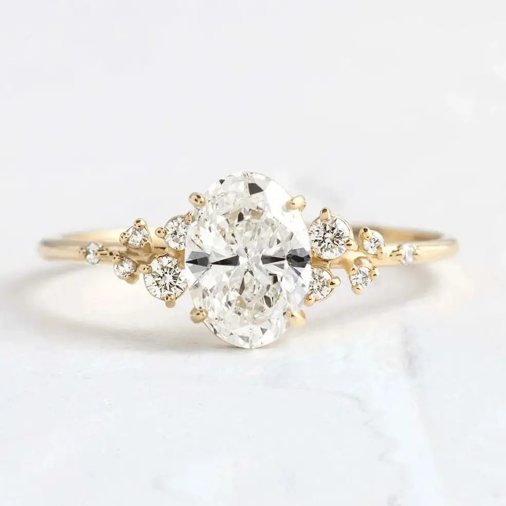 1ct 2ct 3ct gold-plated oval cut 925 sterling silver ring womens zircon cluster engagement ring 250311
