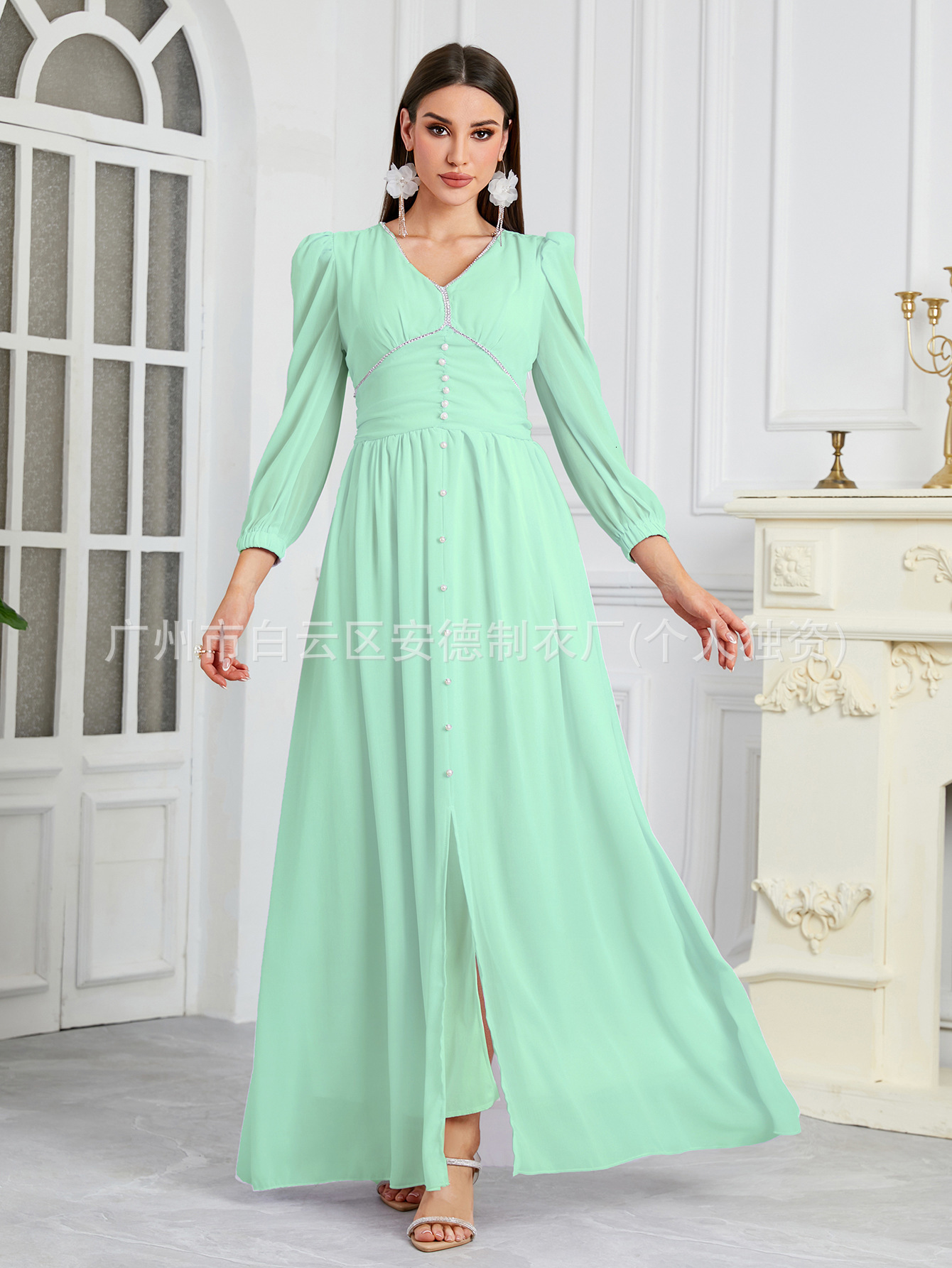 Actress Ya Ding Diamond Waist Solid Color Chiffon Dress Central Asian New Style 210421