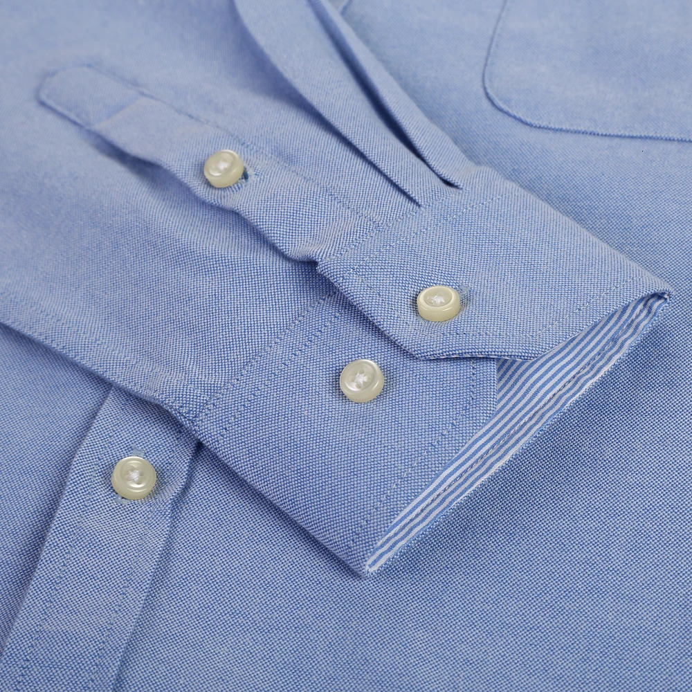 Mens formal long sleeved hard Oxford top plain striped embroidered pocket buttons casual dress 250321