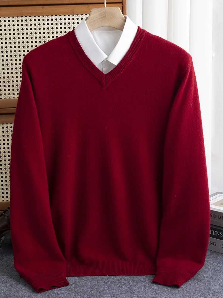 2024 Autumn Mens Cashmere Sweater V-neck Lanhua 00% Merino Wool Thick Knitted Soft Knitted Casual Fashion Top W250322