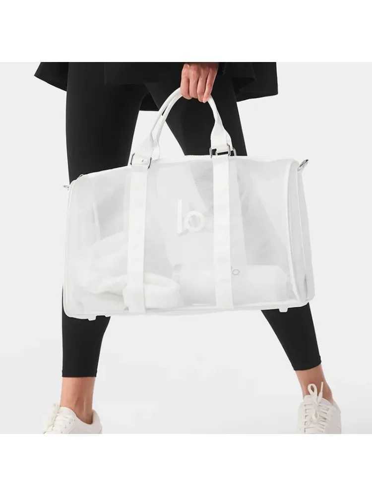 Yoga fitness bag womens luggage bag outdoor fitness bag travel diagonal cross bag fashionable yoga transparent mesh bag Y250320
