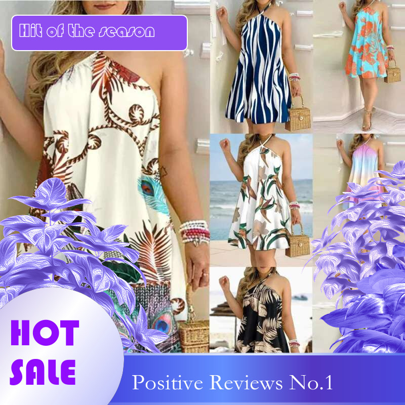 Dongdumaoyi Zomer Gradi Ntprint Off The Shoulder Halter Losse Damesmode Jurk A