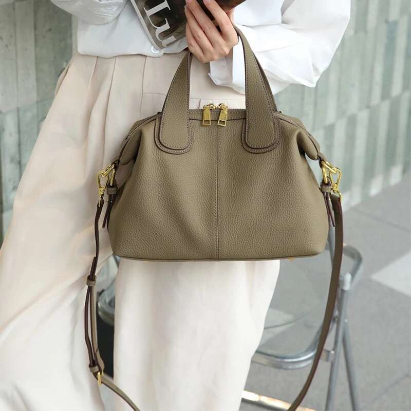 Large Capacity Genuine Leather Tote Women's High-End Commuter Bag Crossbody Chain Soft Brand Cowhide Pillow Handbag