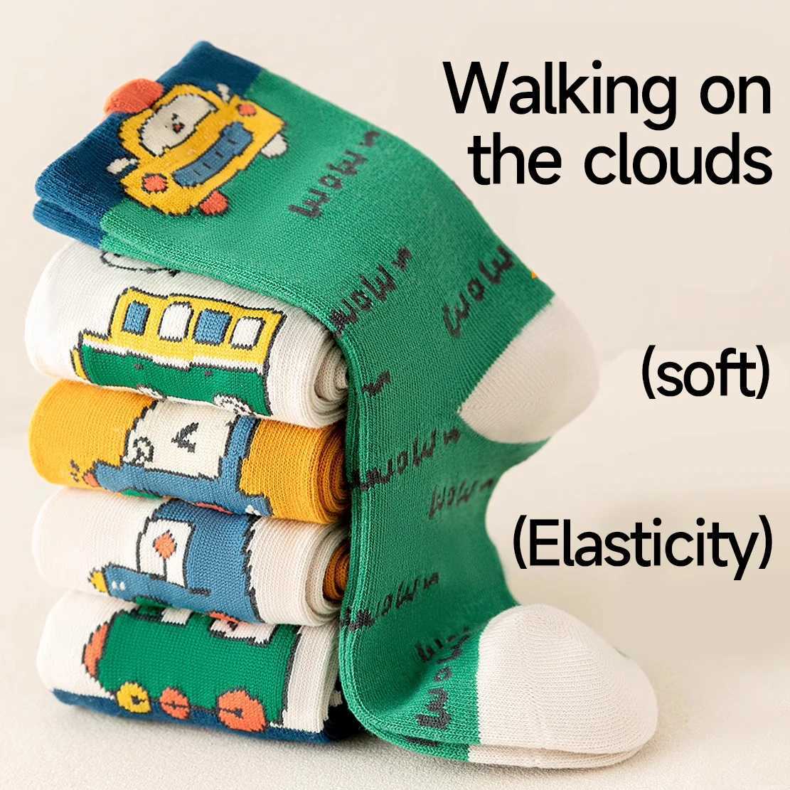 5Pairs 1-16Years Children Socks Childhood Fun Car Bright Color Soft Elasticity Abrasion Resistance Leisure Middle Sports Socks X2503221