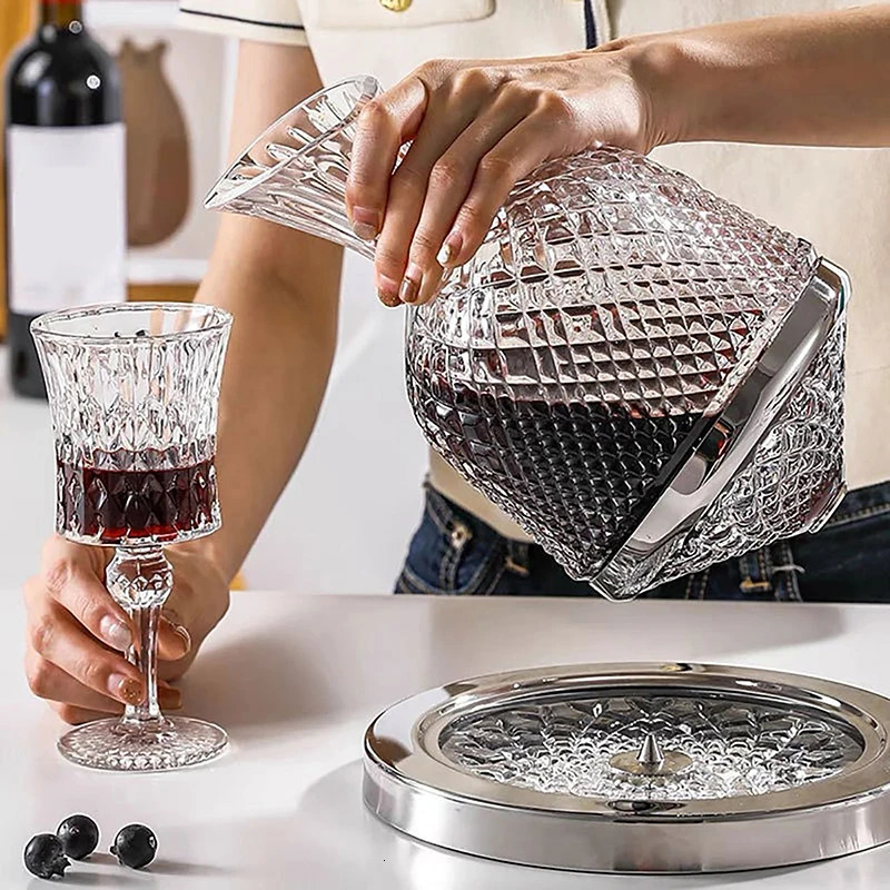 High Grade Crystal Glass 360 Rotating Decanter Tumbler 1500ml Decanter Wine Dispenser Aerator Mirror Jug Gift Bar Decoration 250321