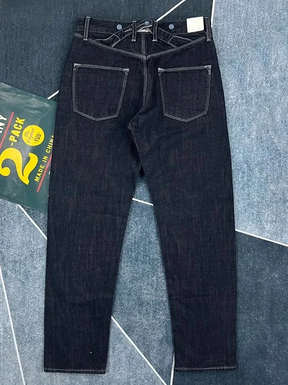 100 pure cotton back Paris buckle spring black straight jeans for men American retro style casual Japanese ultrathin tapered pants 250322