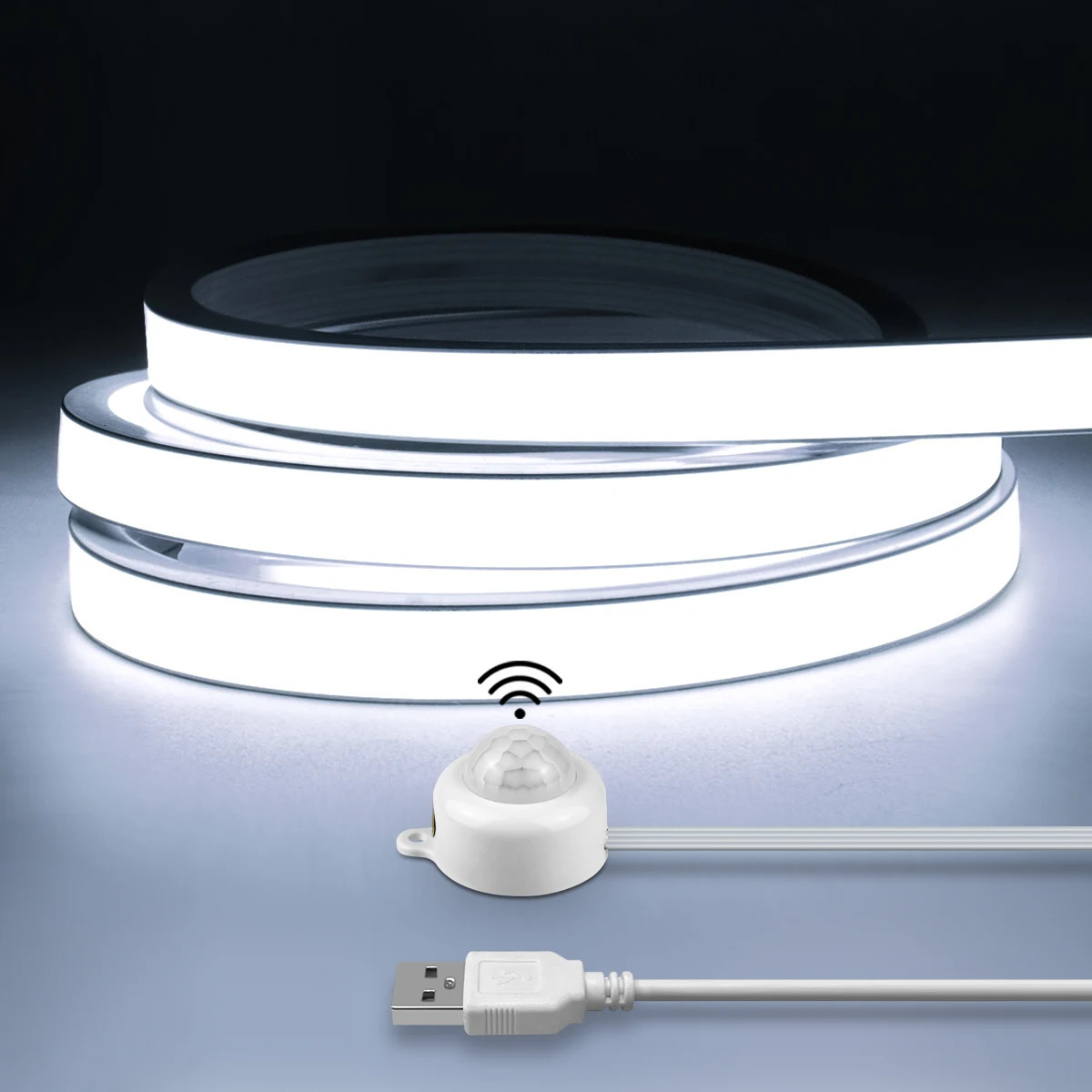 Smart PIR Motion Sensor Super Bright COB LED Strip Neon Light Auto ONOFF 320ledsm Waterproof for KitchenStairWardrobe Decor 250311