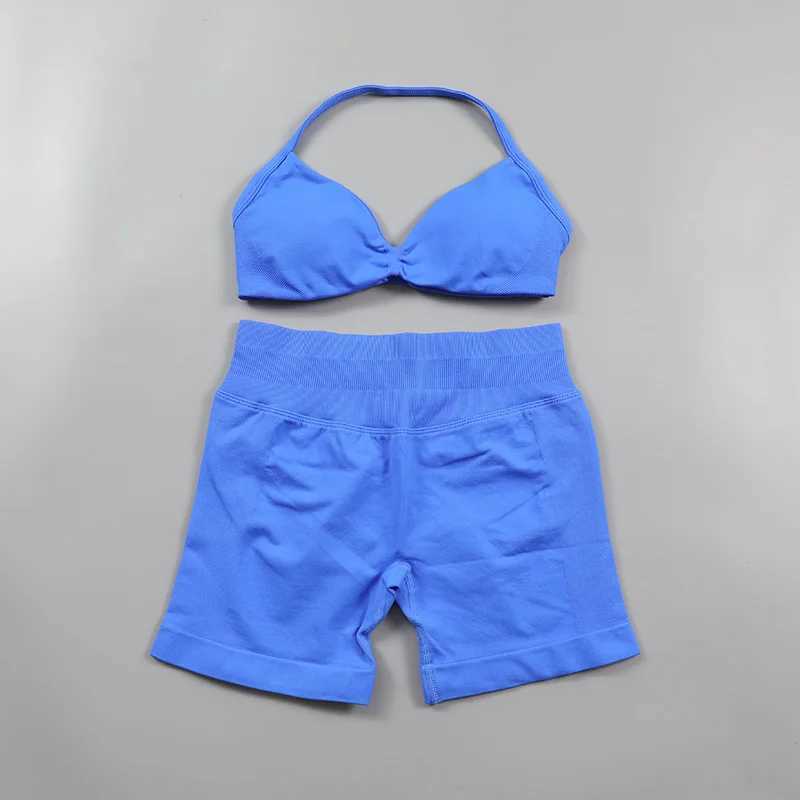 Ruched Seams Yoga Set Womens Sports Shirt Impact Gym Shorts Strappy Sports Bra 2-piece Set Strappy Sportswear W250321