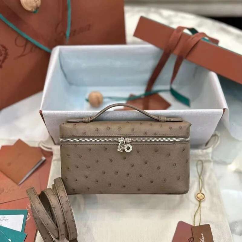 The Ostrich Print Small Square Fashion Simple Single Shoulder Crossbody Head Layer Cowhide Handbag Women's Makeup Bag