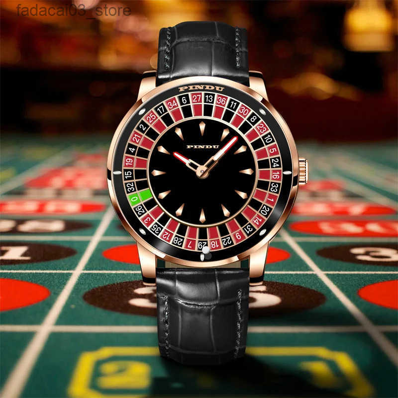 Wristwatches Pindu Design Mechanical NH35 ment Arabic numeral rotating dial roulette automatic diamond glowing hand P6616 z250321