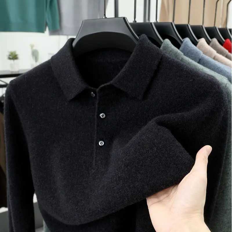 Smart Casual Autumn Winter Sweater Mens Solid Collar Button Simple Fashion Luxury Long Sleeve Floral Knitted Top W250322 - view 3