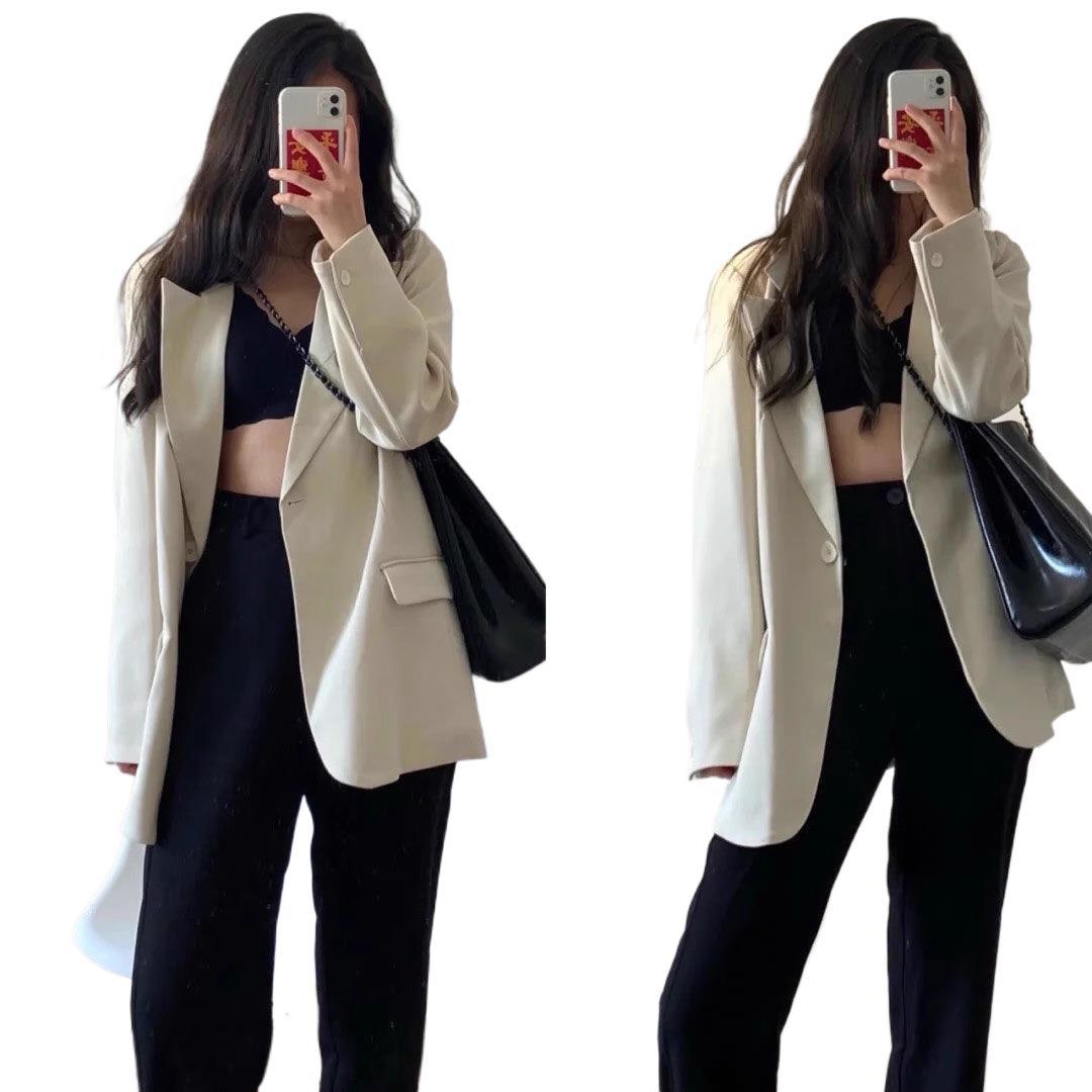 H320Contemporary Women's Black Business Blazer - Comfortable Fit Korean Fashion