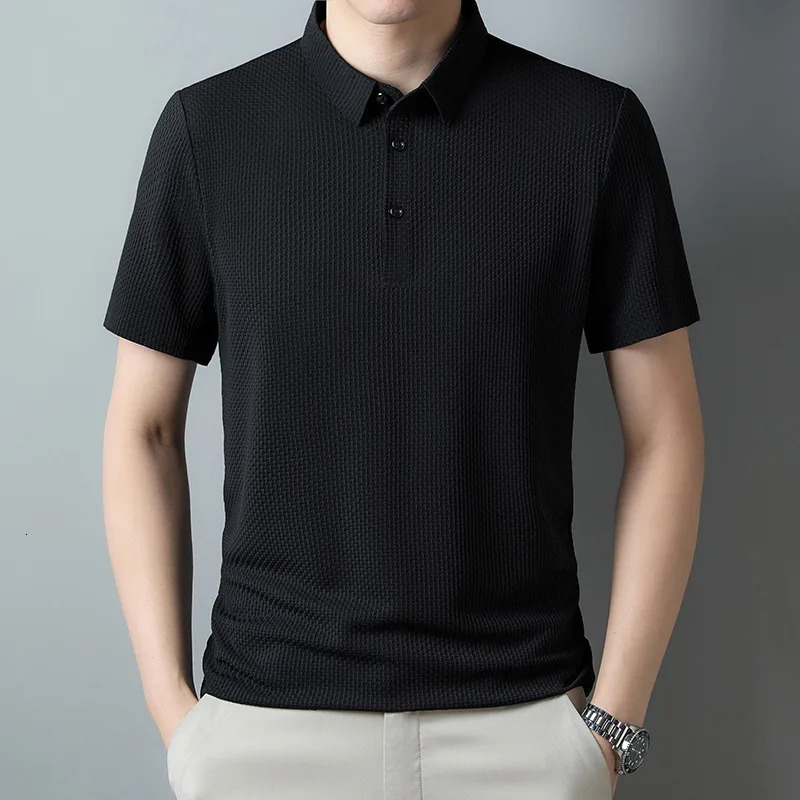 Summer Style Mens Middle-aged Young Mens Douyin Polka Yarn Lapel Traceless Breathable Short-sleeved T-shirt POLO Shirt 250321