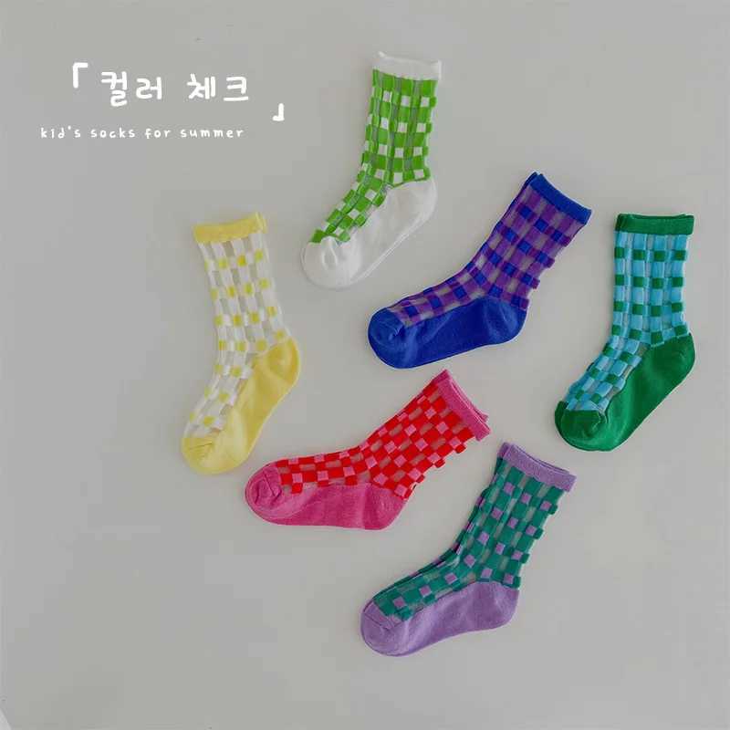 Childrens summer thin mesh socks calf length childrens socks boys geometric patterns crew socks X2503221