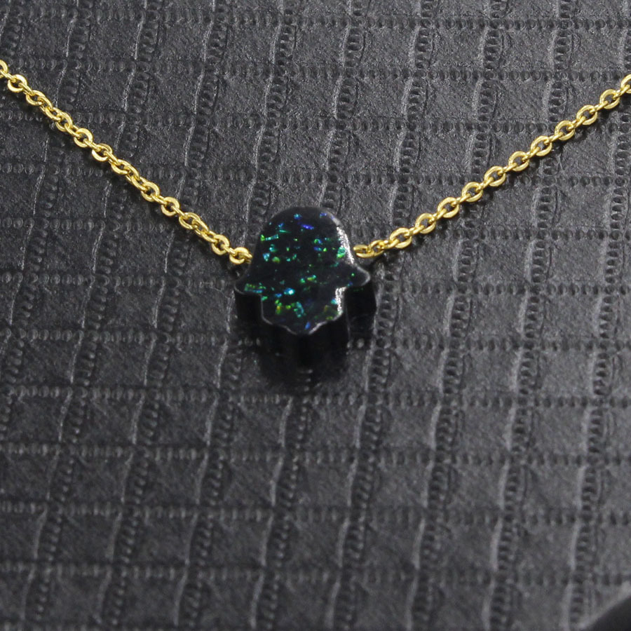 New Gold Synthetic Opal Hand Lucky Palm Opal Stone Fresh Candy 9-Color Pendant Necklace241112