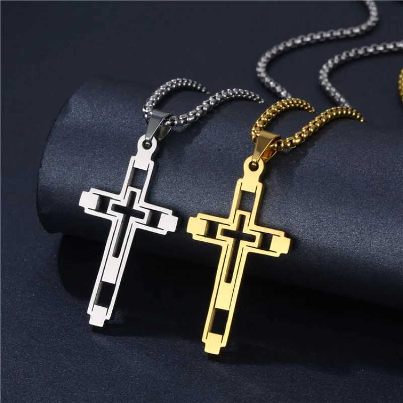 2023 New Cross Stainless Steel Necklace Mens Gold Necklace Mens Chain Alloy Necklace Fashion Jewelry Customized Mens NecklaceXJ250322