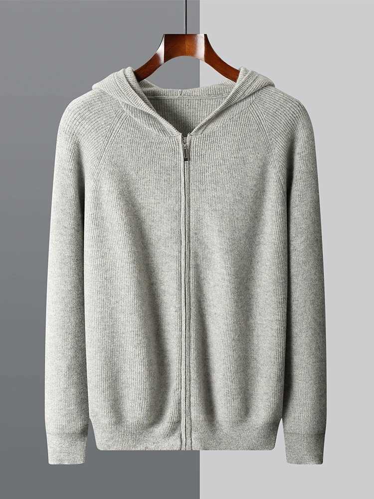 Luxury Men 00% Merino Wool Hooped Cardigan Autumn Winter Thick Warm Cashmere Sweater Casual Zipper Hoodie Male Soft Coat Top W250322