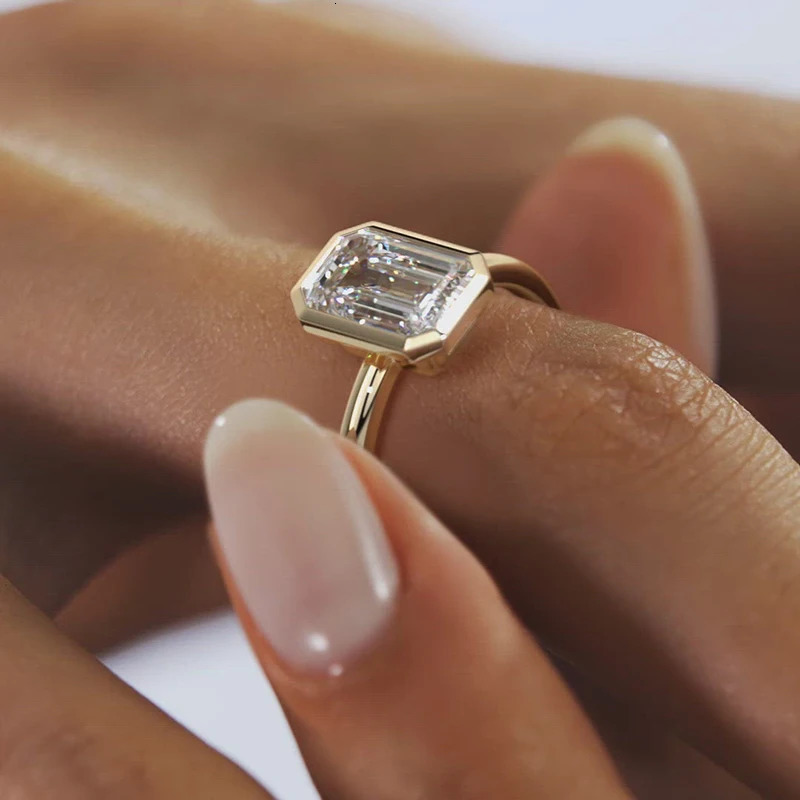 1-3ct Emerald Cut Ring 925 Sterling Silver Engagement Solitaire Rings for Girl Gold Plated Anniversary Gifts 250311