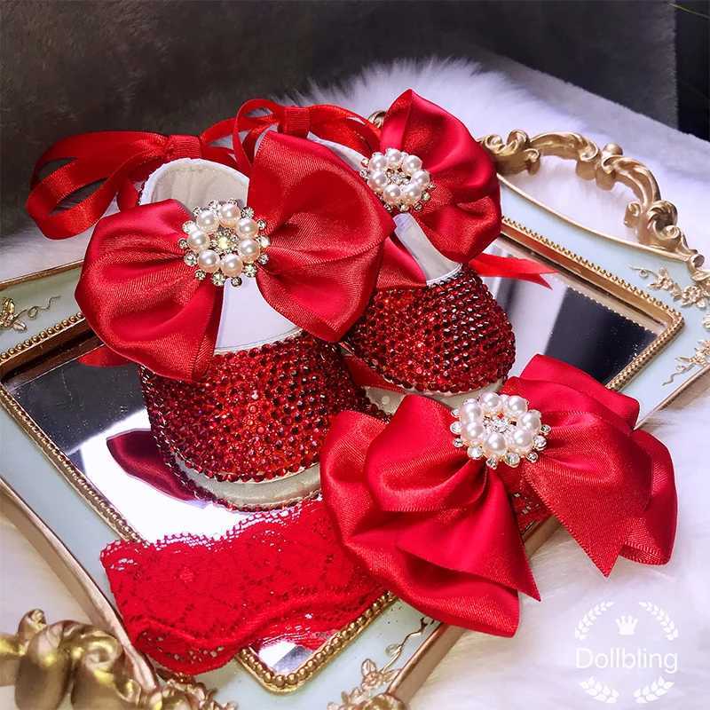Dollling Girls Baby Shoes Newborn Gift Happy New Year Baptist Shoes Red Shoes Handmade Mommy Daughter Outfit Bling Botties X250322