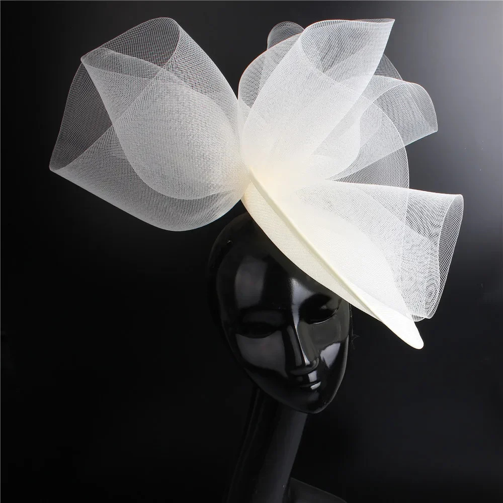 Ivory Big Women Milliery Hats Bride Wedding Mesh Fascinator Hats With Hair Clip Ladies Formal Church Headpiece Cocktail Headwear 250320