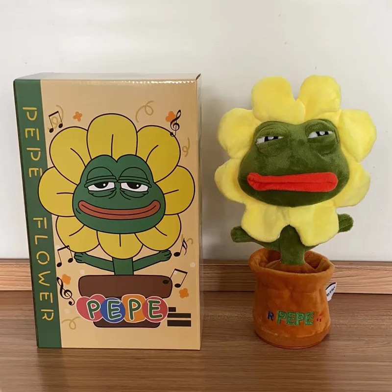 Truly authorized Pepe Frog Sad Sunflower Doll Lonely Plush Toy Big Eyes Mouth Green Gift in 250319