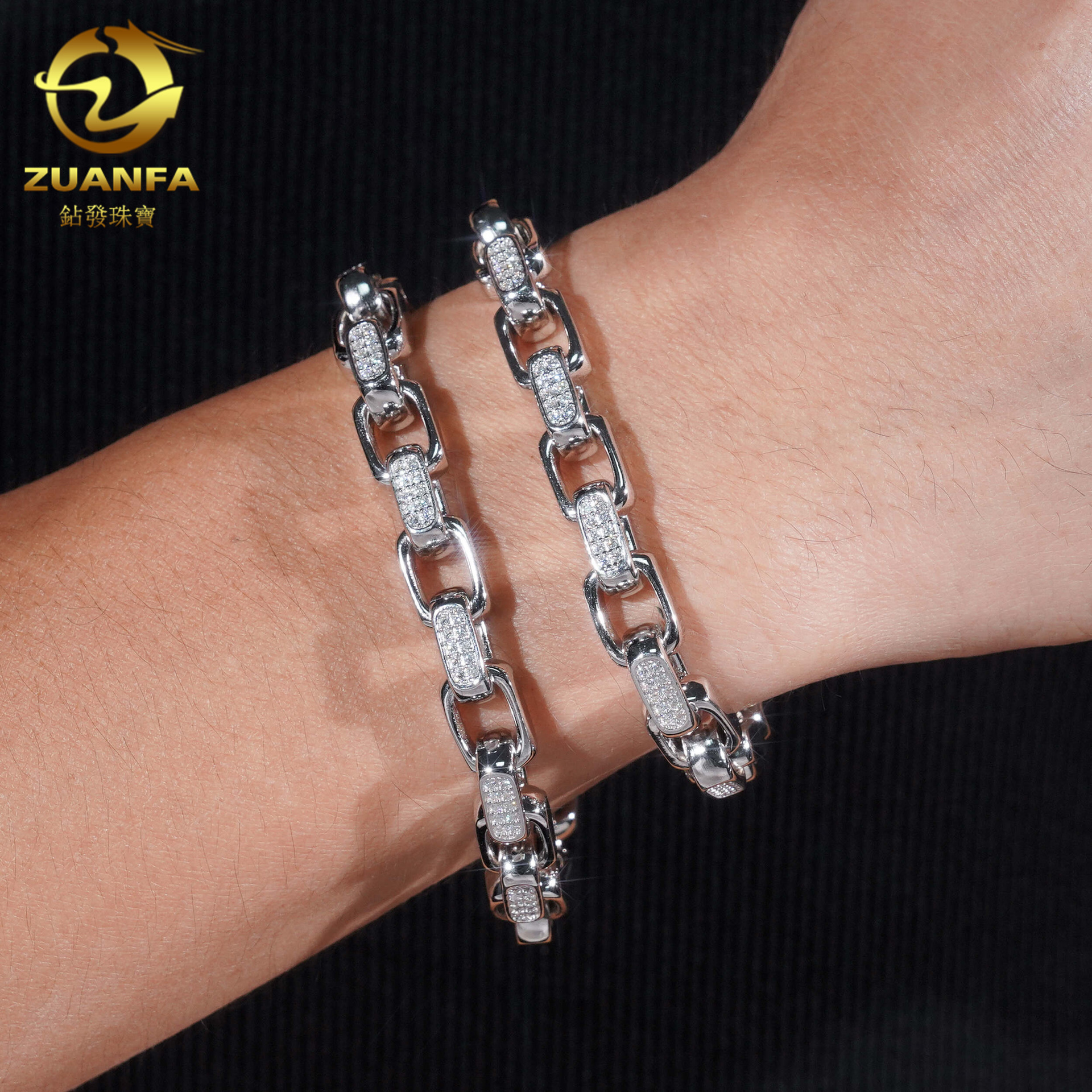 New hip-hop S925 silver moissanite bracelet 8mm 8-shaped Cuban chain second over test diamond pen