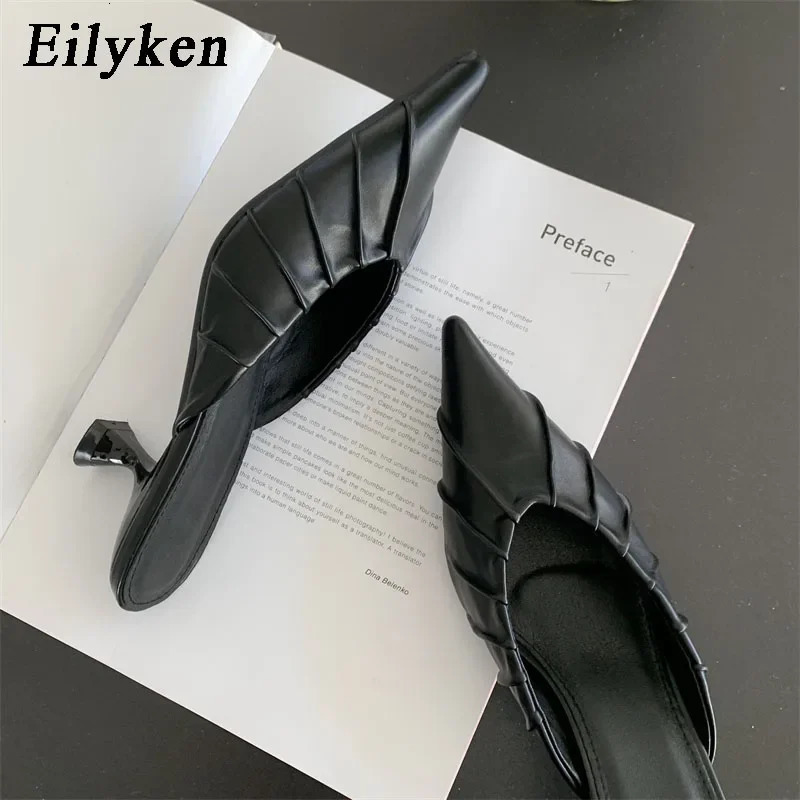 Eilyken Fashion Purple Pink Pointed Toe Women Slippers Concise Casual Thin Low Heels Ladies Mules Slides Shoes 250322