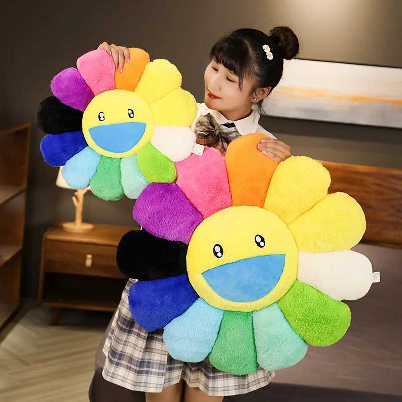 40cm Kawaii smiley face sunflower filled plush toy pad holding pillow automatic decoration for home bedroom doll girl giftXJ250321