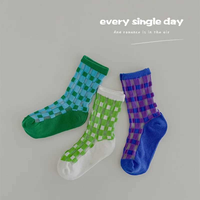 Childrens summer thin mesh socks calf length childrens socks boys geometric patterns crew socks X2503221