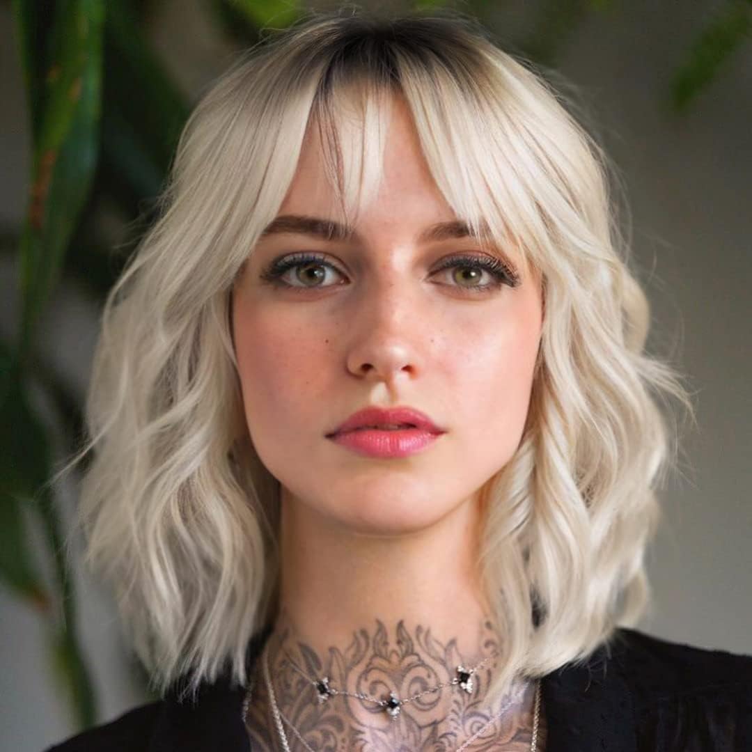 Short Blonde Bob Wigs for Women Wavy Ombre Grey Blonde Wig with Bangs Ash Blond Wig Synthetic Hair Water Wave Medium Length Colorful Wigs