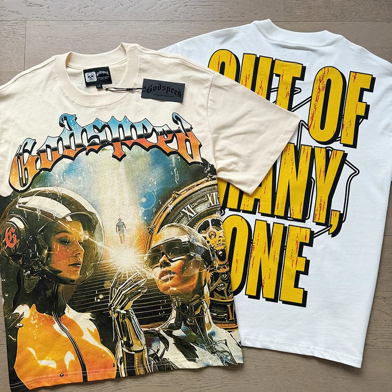 Mens Clothing Godspeed T-shirts American High Street Fashion Print Short Sleeve GOD SPEED Top Tee 250321