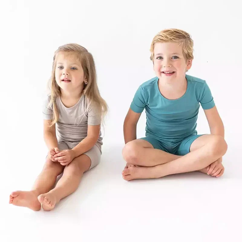 Bamboo Fiber For Kids Pyjamas Solid Long Sleeve Pants Breathable Sleepwear Clothes Toddler Boy Girl Loungerwear Outfits 250321