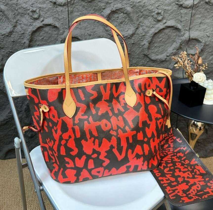 Evening Bags New luxury womens designer bags graffiti tote bag lady brand pink letters printed shoulder Bag genuine Leather handbags purse high quality