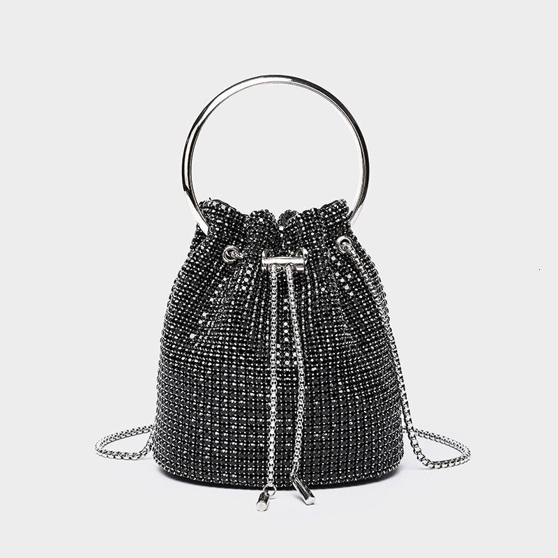 2025 new bucket womens shoulder diagonal cross handbag tassel shrink chain bag
