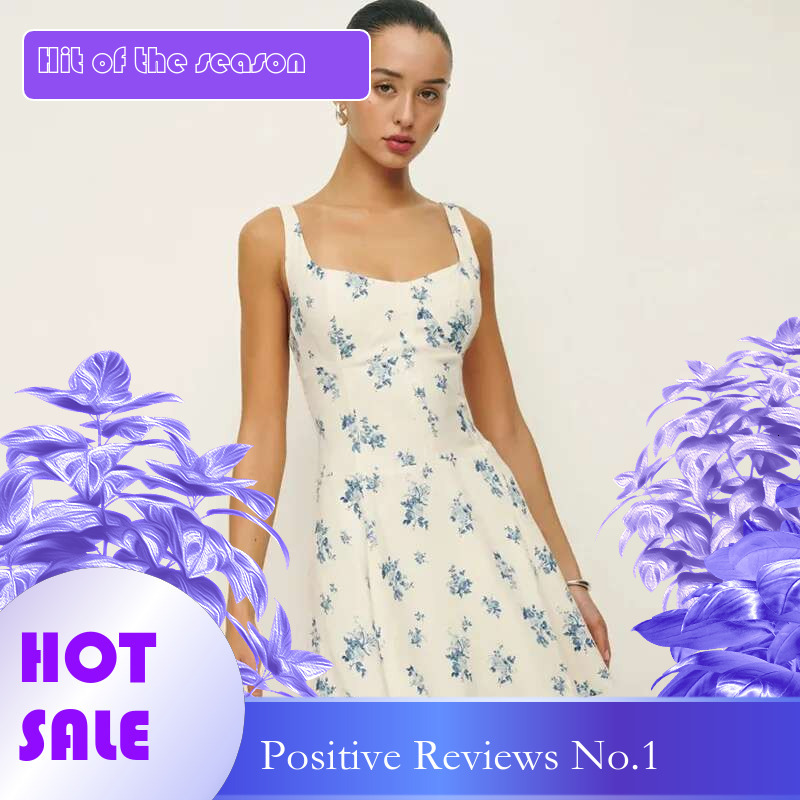 Dongdumaoyi Zomer Damesmode Afdrukken Onderjurk Vierkante Kraag Backless Verse Zoete Bloemenprom Dames Korte Rok A