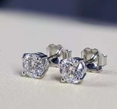 LAB GROWN Round Brilliant Dia Stud Earrings Beautiful Sterg Sier F Color VVS Eent Cut Gift Her for Women