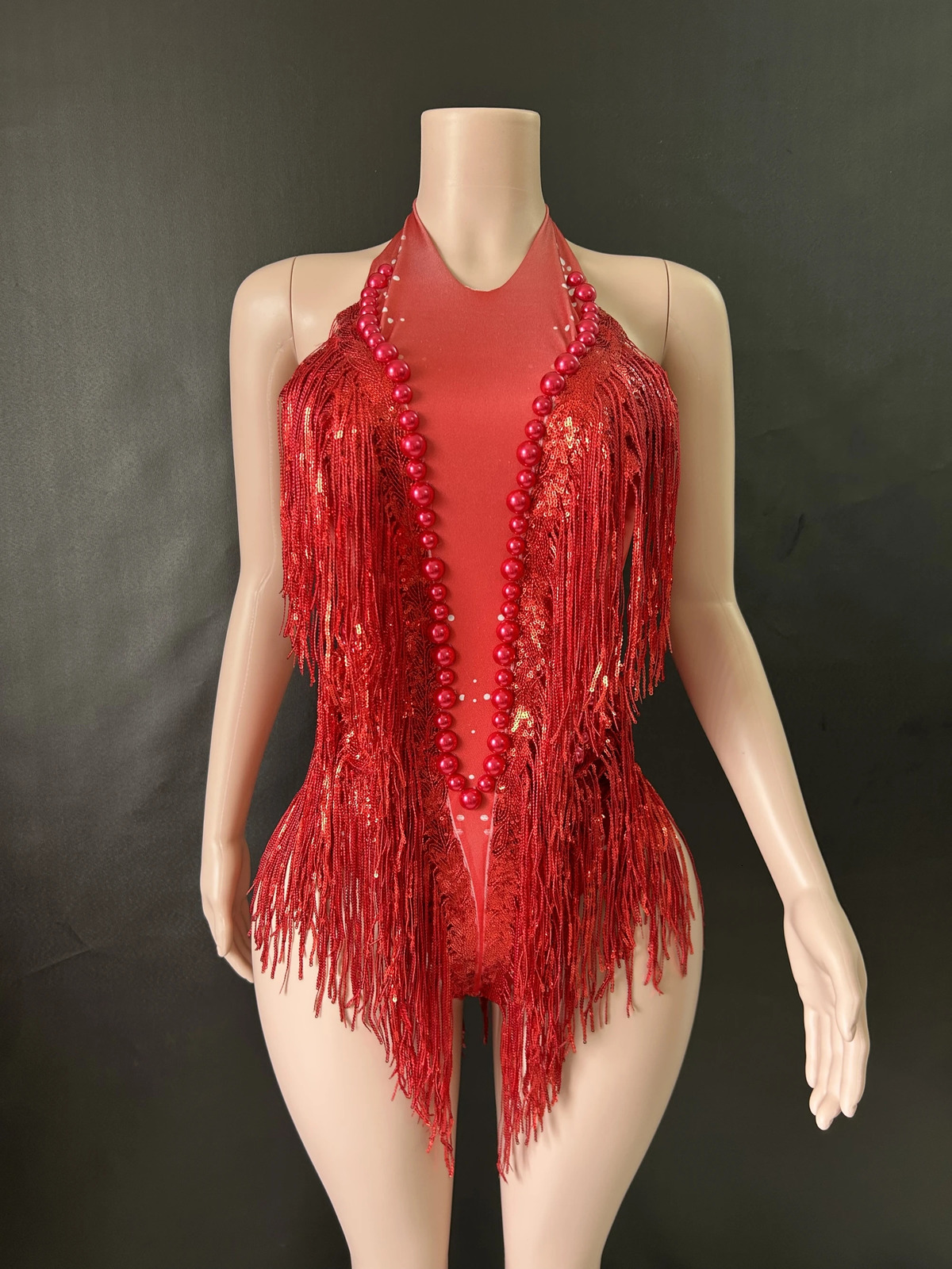 Sparkly Rhinestones sequined fringe tight jumpsuit womens nightclub set singer dancer costume stage wear sexy performance suit 7G 250320