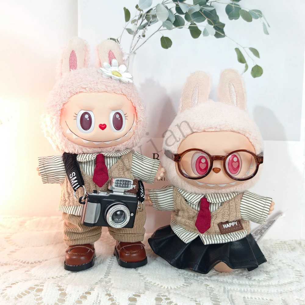 DollS Clothes Outfit Accessories For 15-17cm Labubu College sle shirt sweet cool sle leather skirt Camera shoes Clothing Z250322