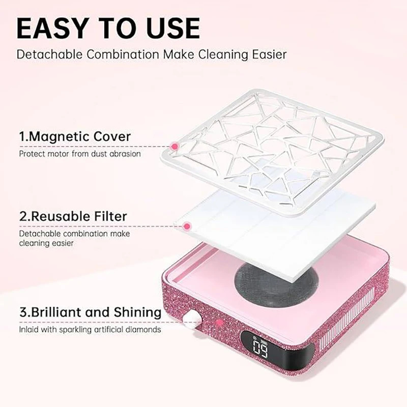 Professional Rechargeable Nail Dust Collector Colector de polvo de unas Powerful 3500 RPM Vacuum Fan Dust Collector ctor 250317