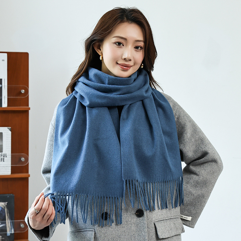 K195 Couples wool solid color scarf casual outdoor warm neck scarf solid color unisex tassel shawl cross-border