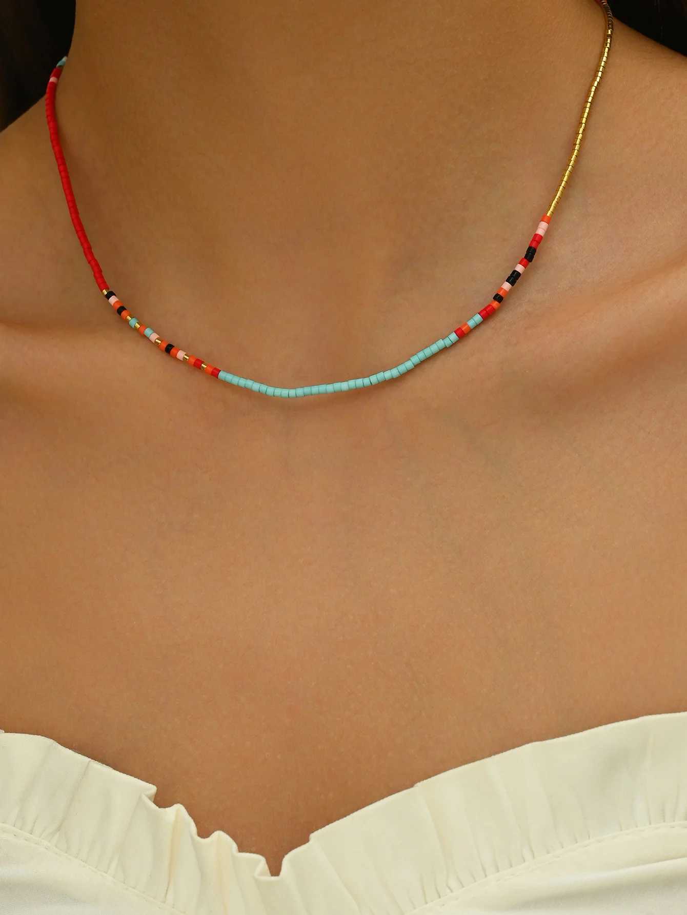 Bohemian fashion womens colorful handmade R bead necklace party jewelryXJ250322